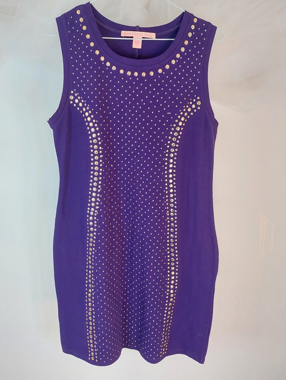 Rebellious One Purple Studded Rhinestone Sleeveless Bodycon Mini Dress L